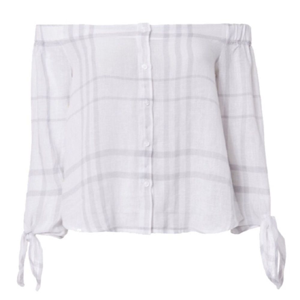 Rails off the shoulder tie sleeve plaid blouse